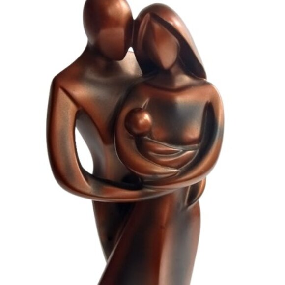 Herco Gifts Family Man Woman Baby Statue Heavy Resin Copper Bronze 12" - Picture 2 of 9